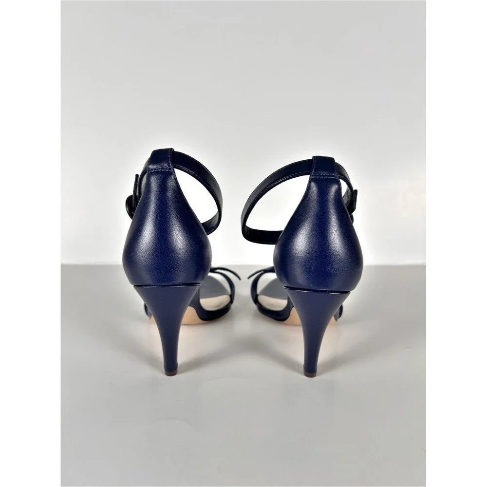 Alexandre Birman Clarita Frenchie Leather Sandal Heel in Twilight Blue Size 39.5